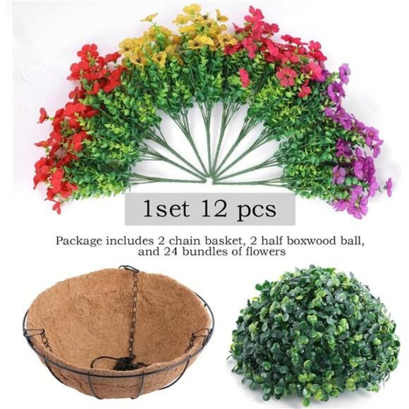 Artificial Hanging Flower Basket Set Outdoor Patio Porch Garden Decor Plants - Picture 4 of 8